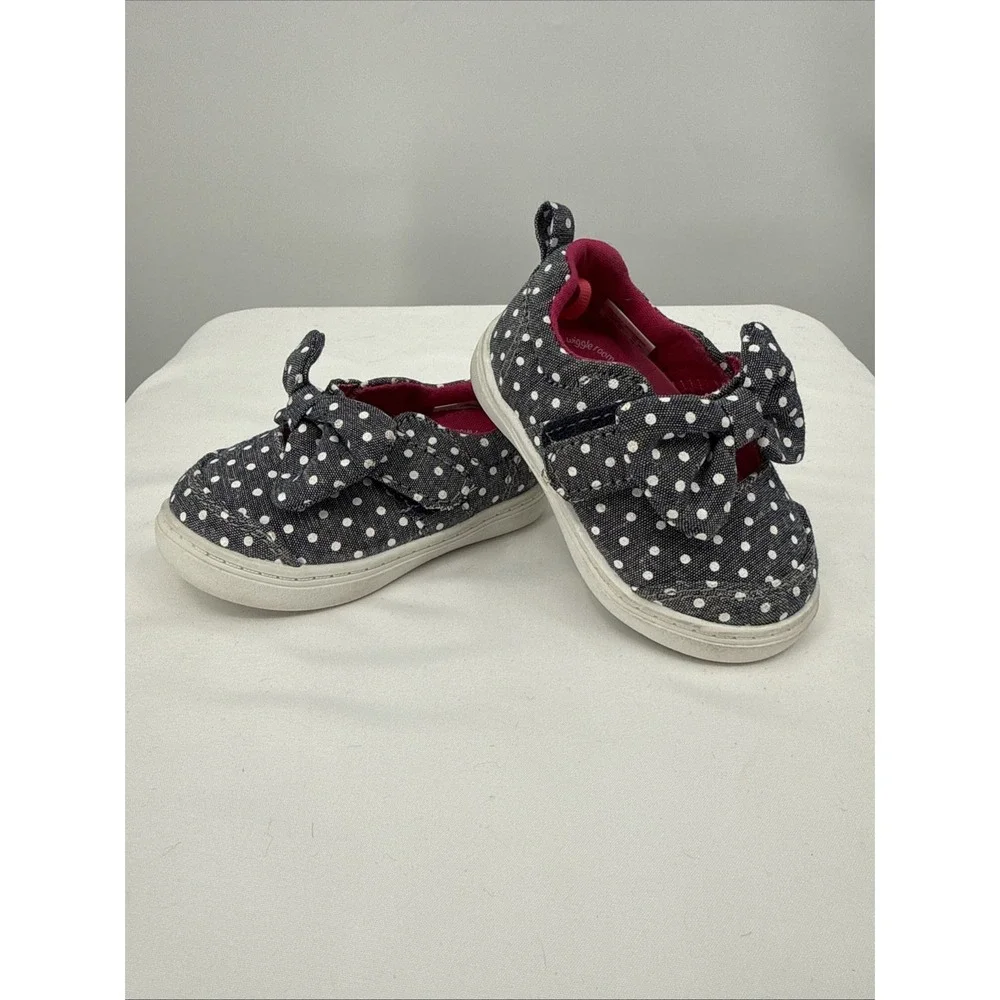 Girls Toddlers Size 3 Tennis Shoe By Wonder Nation Blue &‎ White Polka Dot Bow